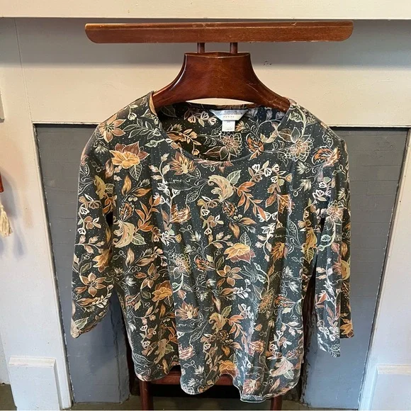 Christopher & Banks Teal Floral Top - Picture 1 of 4